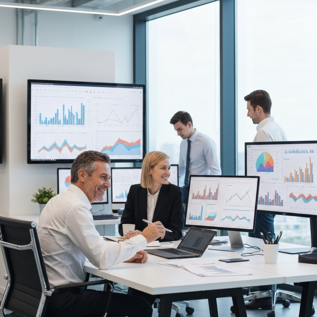 Financial consultants collaborating on planning and analysis